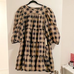 Summersalt Buffalo plaid tiered mini dress. NWT.